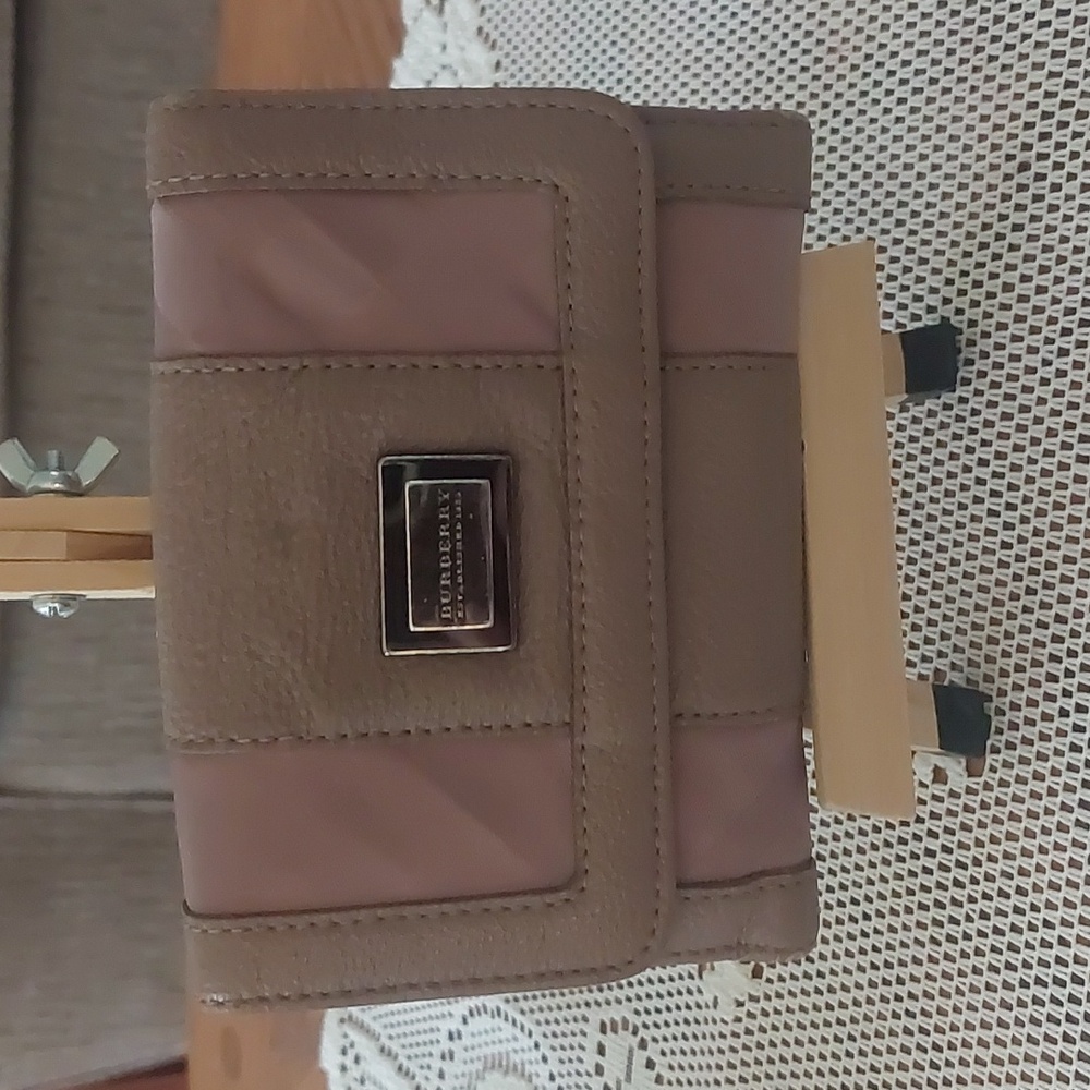 Burberry Rose Tan Trifold Wallet Leather And Nylon 5.5"x4" See Condition